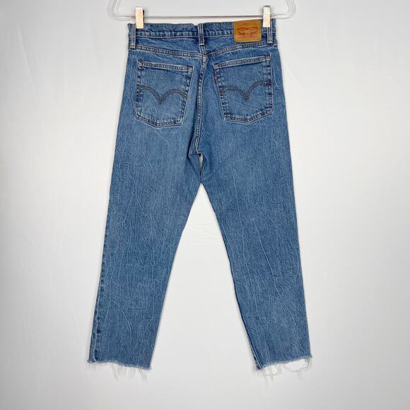 Levis Womens 28 High Rise Button Front Straight Crop Jeans Raw Fray Hem Denim - Picture 2 of 14
